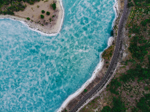Aerial view of coastal road