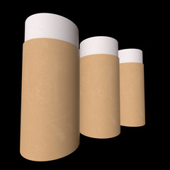 Kraft paper cardboard tube package mock up. 3d render on black background.