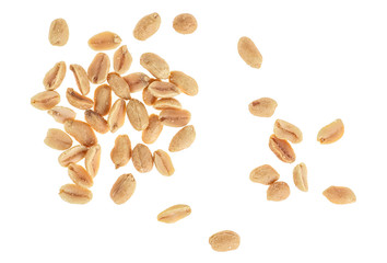Roasted salted peanuts isolated on a white background, top view