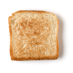 Toast slice isolated on white background close up.   Top view.