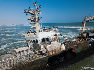 Abandoned and derelict old shipwreck Zeila at the Atlantic Coast near Swakopmund and famous...