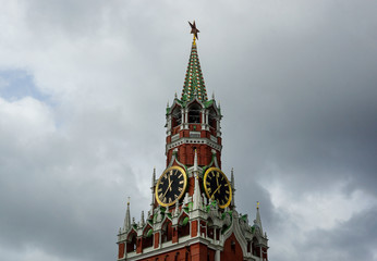 Kremlin chimes on the Spasskaya tower in the Russian capital Moscow