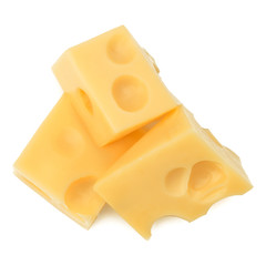 Cubes of cheese. Cheese block isolated on white background cutout
