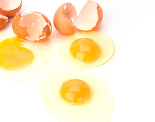 broken eggs isolated on white background