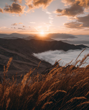 Black and white mountains at golden hour