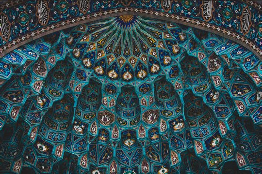 Blue and brown painted dome building interior