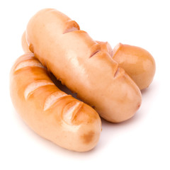 Fried sausages isolated on white background cutout