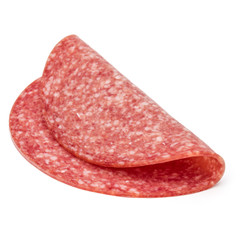 Salami smoked sausage slices isolated on white background