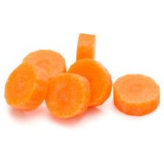 Chopped carrot slices isolated on white background cutout