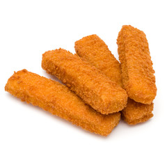 Crispy Fish fingers isolated on white background