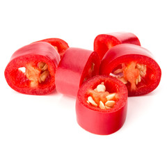 sliced red chili or chilli cayenne pepper isolated on white  background cutout