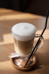 Hot latte drink in the restaurant