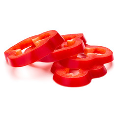 Red sweet bell pepper slices isolated on white background cutout