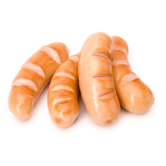 Roasted smoked sausages isolated on white background cutout