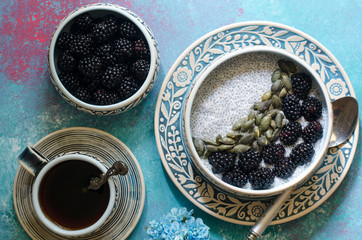 Blackberry and Pumpkin Seed Chia Pudding