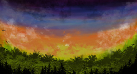 Game Art landscape, concept art, digital drawing Illustration Painting background