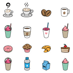 Coffee and Breakfast Icons on a White Background Illustration
