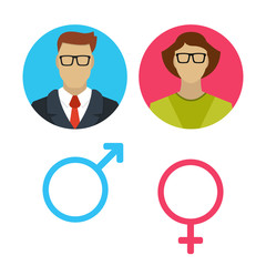 Male and female icon set. Man and woman user avatar. Vector flat design style.