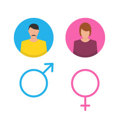 Male and female icon set. Man and woman user avatar. Vector flat design style.
