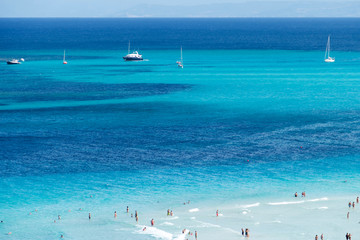 Mediterranean beach in The Spiaggia La Pelosa, Stintino, Sardinia, Italy. Destination Scenic.