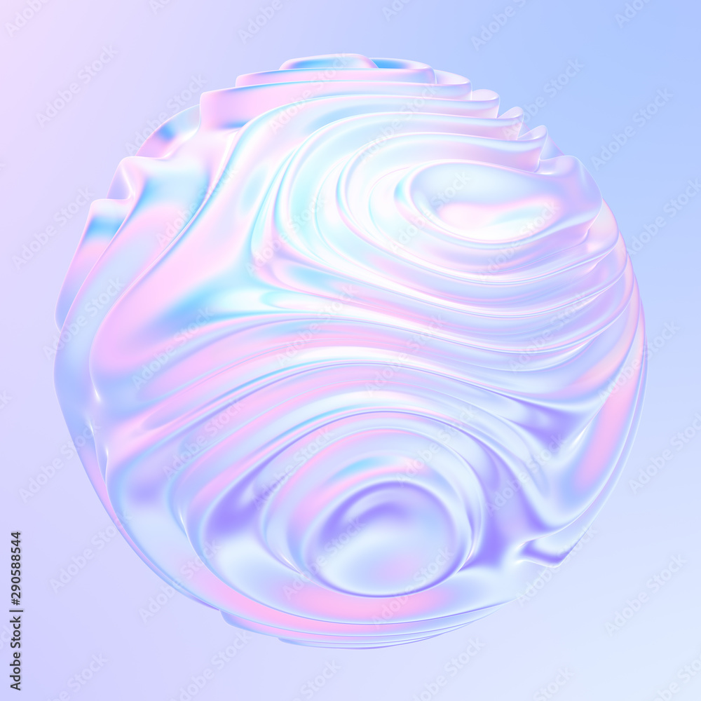 Aufkleber Abstract metallic holographic colored 3D fluid shape. Design element with waves and ripples for posters and banners. 3d rendering.