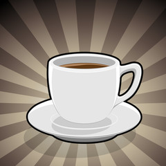 Coffee Cup Illustration on a Brown Striped Background
