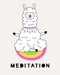 Lama meditates in lotus position. Vector illustration.