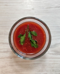 tomato sauce in glass bottle