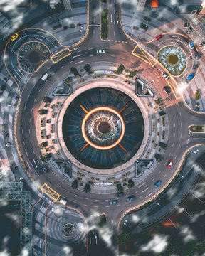 Aerial view of roundabout in Singapore