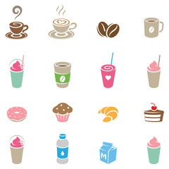 Colorful Coffee and Breakfast Icons on a White Background Illustration