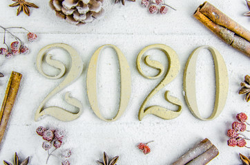 New Year gold 2020 on a white background
