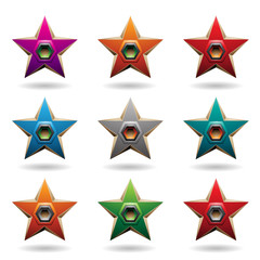 Colorful Embossed Stars with Hexagon Shaped Loudspeakers Illustration