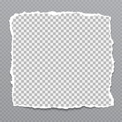 Obraz premium Piece of torn, white squared realistic paper with soft shadow are on grey background. Vector illustration