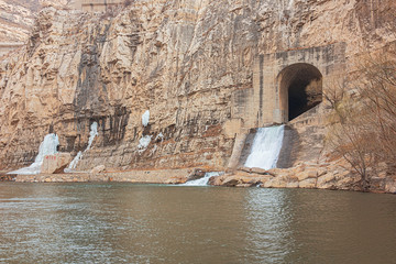 Close view of the dam overflow next to the Hanging Temple near Datong