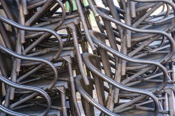 barricade of chairs. Chairs blocking the passage. Metal chairs