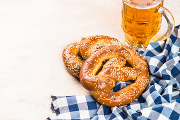 Oktoberfest food beer and pretzel.