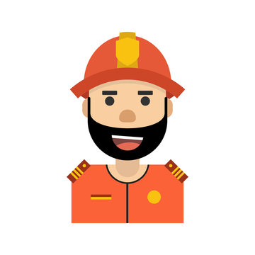 Firefighter avatar. Flat cartoon style. Vector illustration.