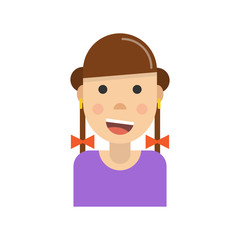 Female face avatar on white background. Flat cartoon style. Vector illustration.