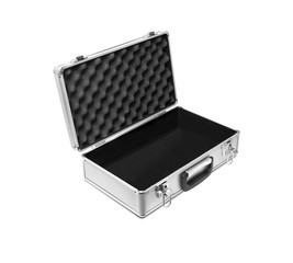 Metallic suitcase isolated on white background