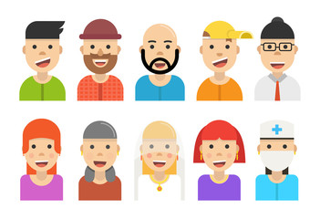 Fototapeta premium Avatar set icons. Flat cartoon style. Vector illustration.