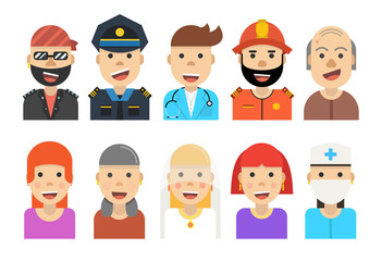Avatar set icons. Flat cartoon style. Vector illustration.