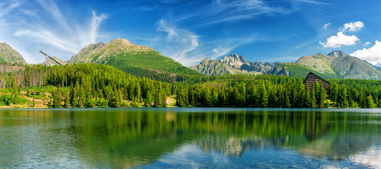 Mountain lake (Strbske Pleso) in High Tatras National Park, Slovakia.