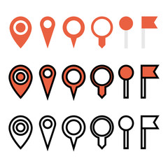 Location red pointers set. Vector illustration.