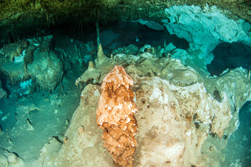 Scuba diving in cenote Tak Bi Ha in Mexico