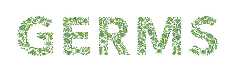 Green germs / bacteria spelling the word Germ - Vector illustration