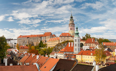 Obraz premium Panoramic view of the historic city of Cesky Krumlov. UNESCO World Heritage Site, Czech Republic