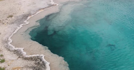 Yellowstone Lake West Thumb Geyser Basin blue water. Geothermal ecosystem Caldera. Biology geography and ecology. Millions of tourist and visitors each year.