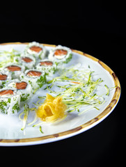 japanese food delicious salmon uramaki sushi with rice