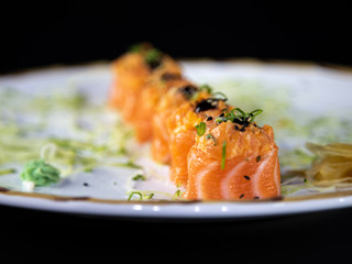 japanese food delicious salmon uramaki sushi with rice