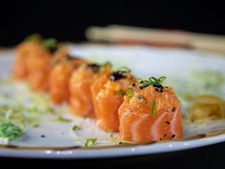 japanese food delicious salmon uramaki sushi with rice